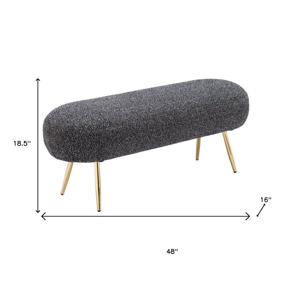 48" Black And Gold Velvet And Steel Upholstered Bench — view 8
