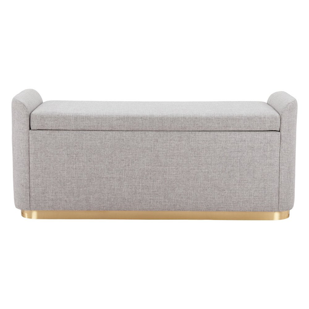 48" Gray And Gold Fabric And Steel Upholstered Storage Bench With Flip Top — view 4