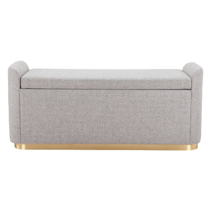 48" Gray And Gold Fabric Upholstered Storage Bench With Flip Top HomeRoots