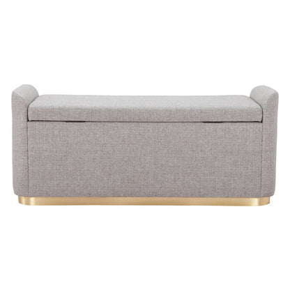 48" Gray And Gold Fabric Upholstered Storage Bench With Flip Top HomeRoots