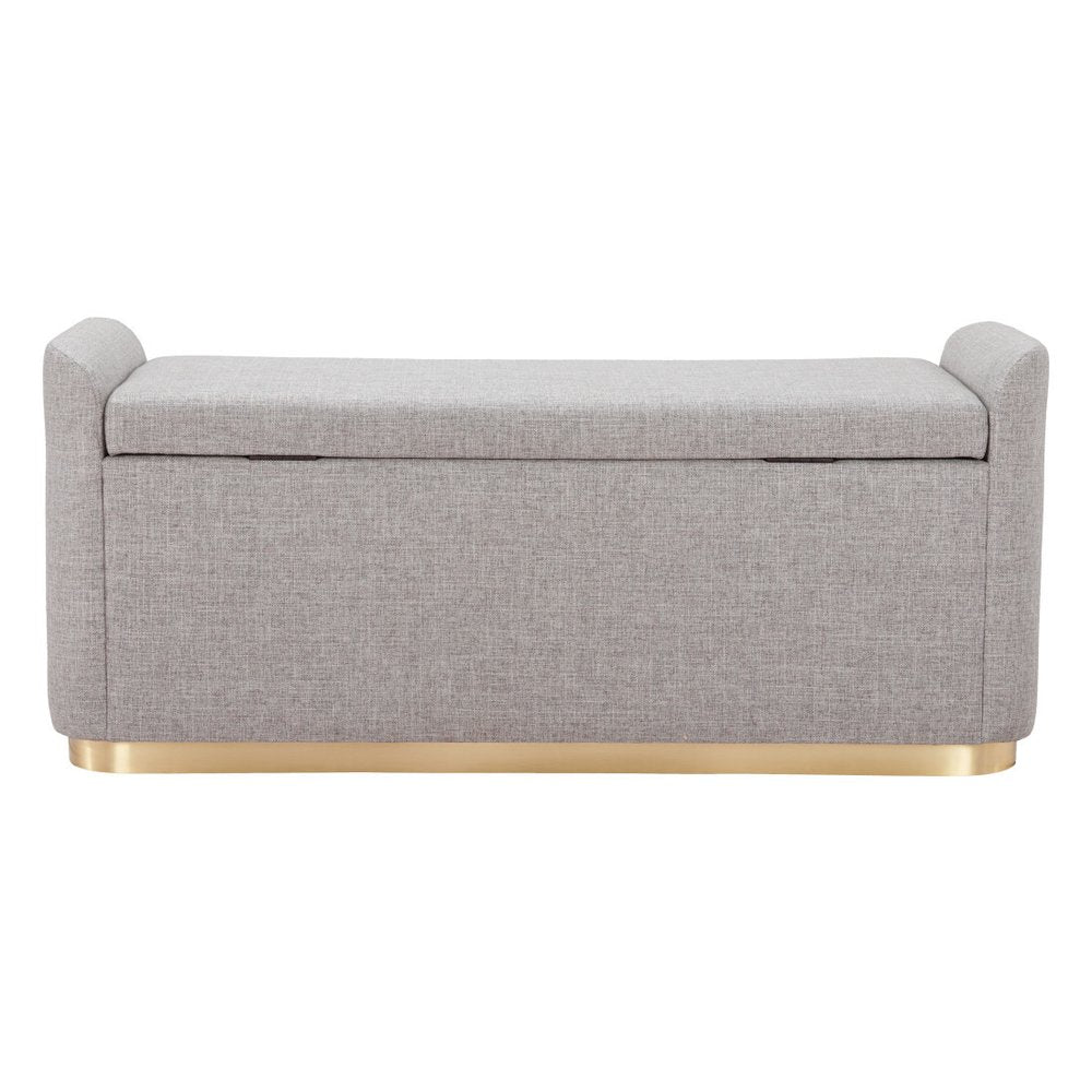 48" Gray And Gold Fabric And Steel Upholstered Storage Bench With Flip Top