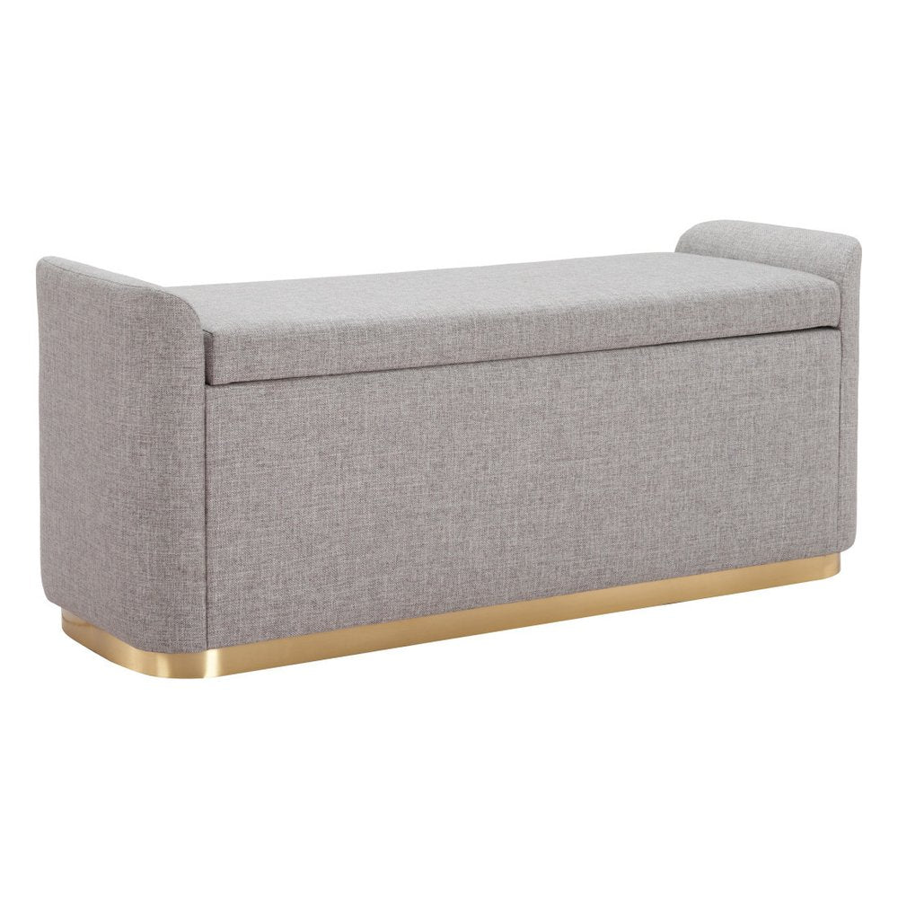 48" Gray And Gold Fabric And Steel Upholstered Storage Bench With Flip Top