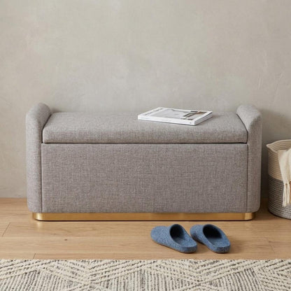 48" Gray And Gold Fabric Upholstered Storage Bench With Flip Top HomeRoots