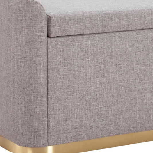 48" Gray And Gold Fabric And Steel Upholstered Storage Bench With Flip Top