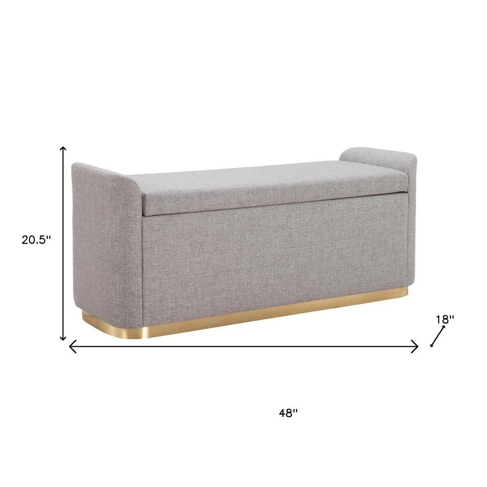 48" Gray And Gold Fabric Upholstered Storage Bench With Flip Top HomeRoots