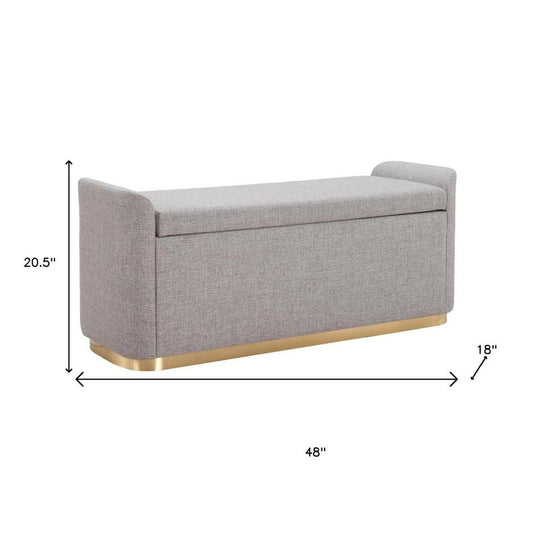 48" Gray And Gold Fabric And Steel Upholstered Storage Bench With Flip Top