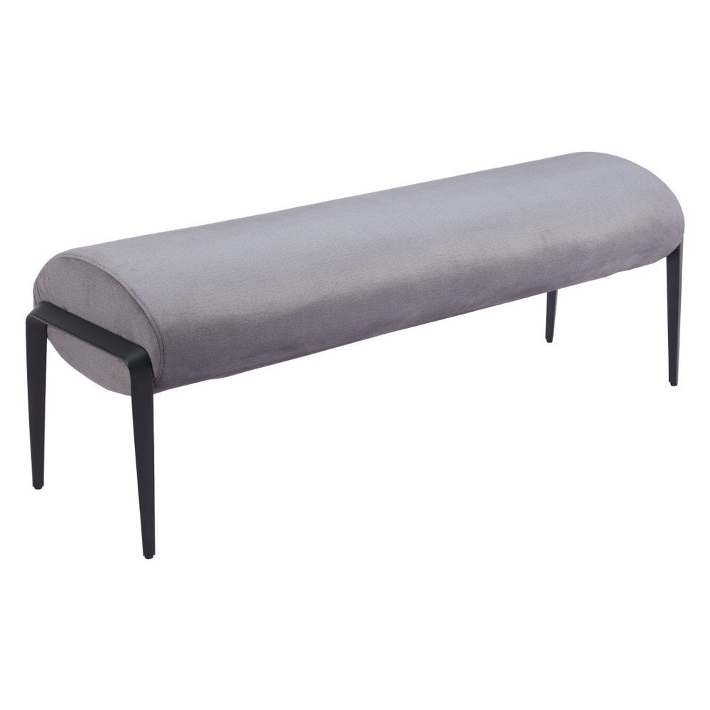 54" Gray And Black Velvet And Steel Upholstered Specialty Bench — view 3