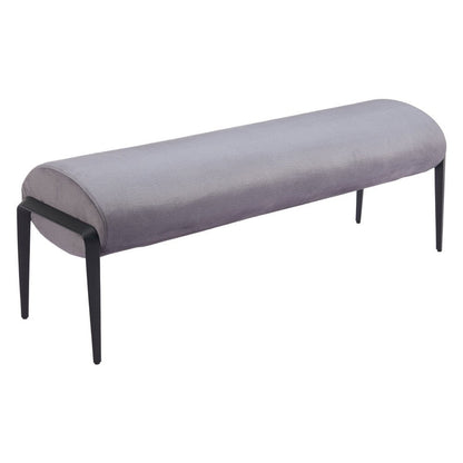 54" Gray And Black Velvet And Steel Upholstered Specialty Bench HomeRoots