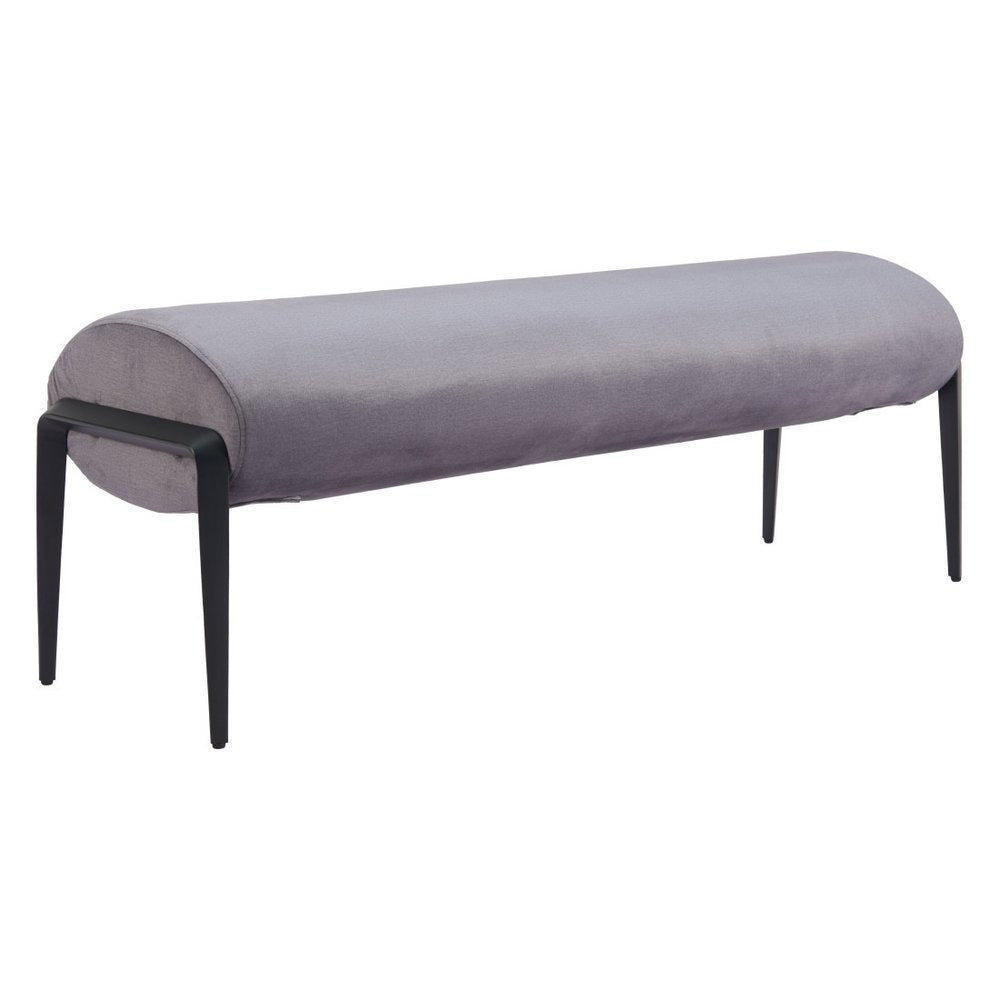 54" Gray And Black Velvet And Steel Upholstered Specialty Bench — view 4