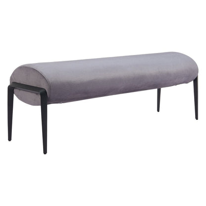 54" Gray And Black Velvet And Steel Upholstered Specialty Bench HomeRoots