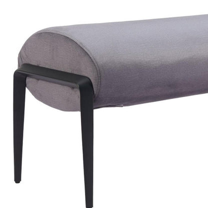 54" Gray And Black Velvet And Steel Upholstered Specialty Bench HomeRoots