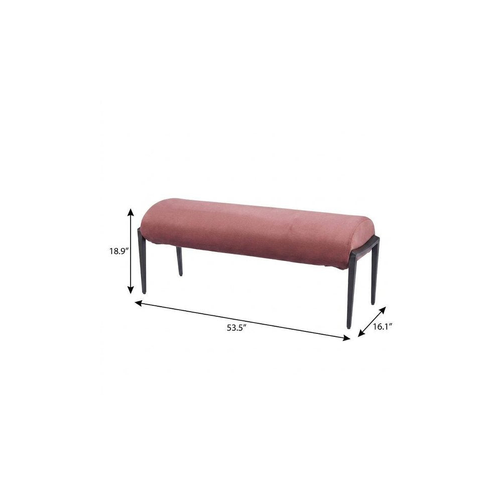 54" Brown And Black Velvet And Steel Upholstered Round Bench — view 8