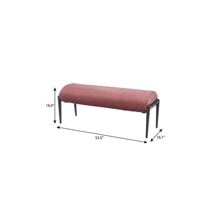 54" Brown And Black Velvet And Steel Upholstered Round Bench