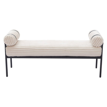 55" Cream and Black Corduroy and Steel Upholstered Bench HomeRoots