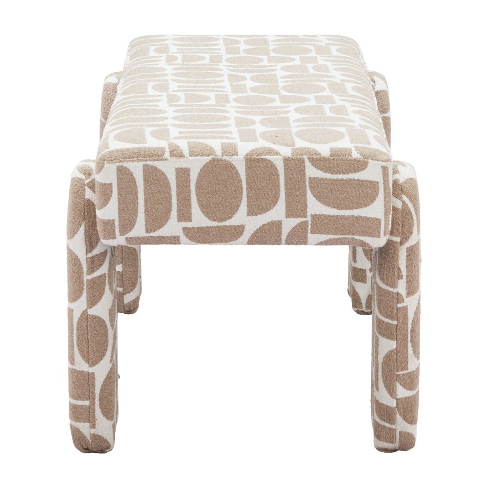 40" Beige And Brown Geometric Fabric Wood And Plastic Upholstered Dining Bench