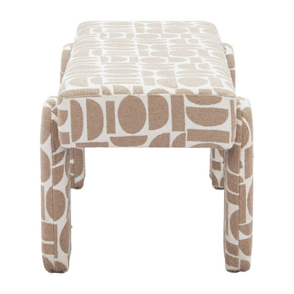 40" Beige And Brown Geometric Fabric Wood And Plastic Upholstered Dining Bench