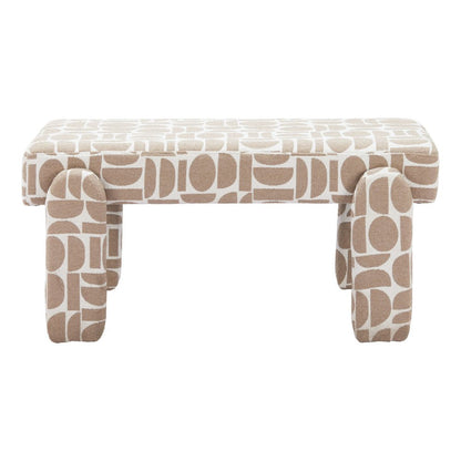 40" Beige And Brown Geometric Fabric Plastic And Solid Wood Upholstered Dining Bench HomeRoots