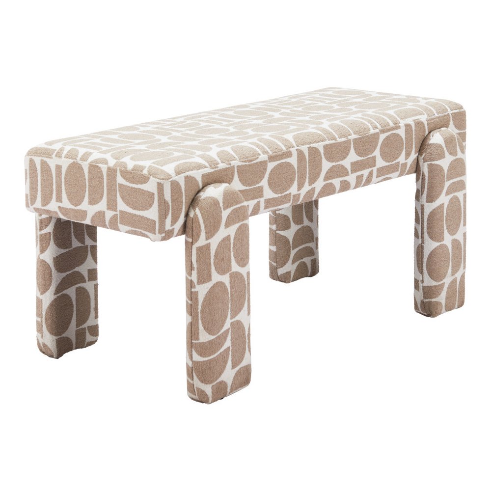 40" Beige And Brown Geometric Fabric Wood And Plastic Upholstered Dining Bench