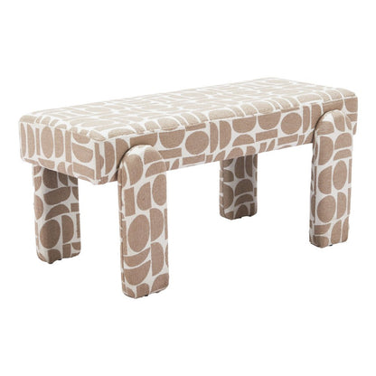 40" Beige And Brown Geometric Fabric Wood And Plastic Upholstered Dining Bench