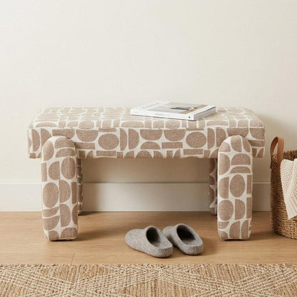 40" Beige And Brown Geometric Fabric Plastic And Solid Wood Upholstered Dining Bench HomeRoots