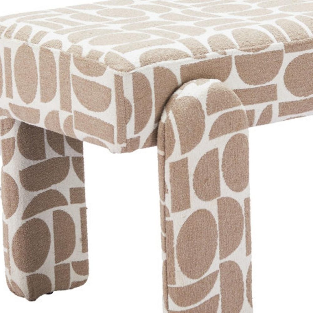 40" Beige And Brown Geometric Fabric Plastic And Solid Wood Upholstered Dining Bench HomeRoots