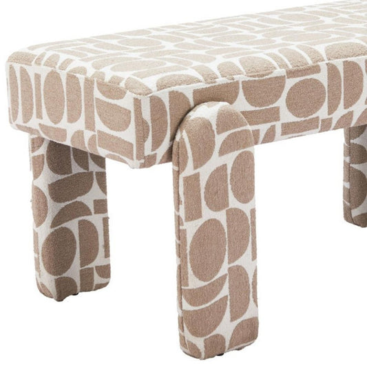 40" Beige And Brown Geometric Fabric Wood And Plastic Upholstered Dining Bench