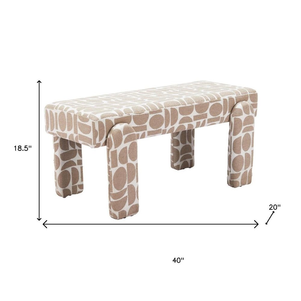 40" Beige And Brown Geometric Fabric Plastic And Solid Wood Upholstered Dining Bench — view 8