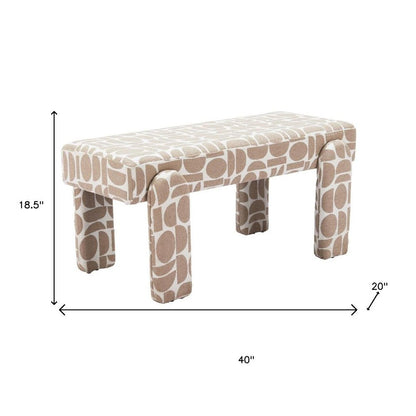 40" Beige And Brown Geometric Fabric Plastic And Solid Wood Upholstered Dining Bench HomeRoots
