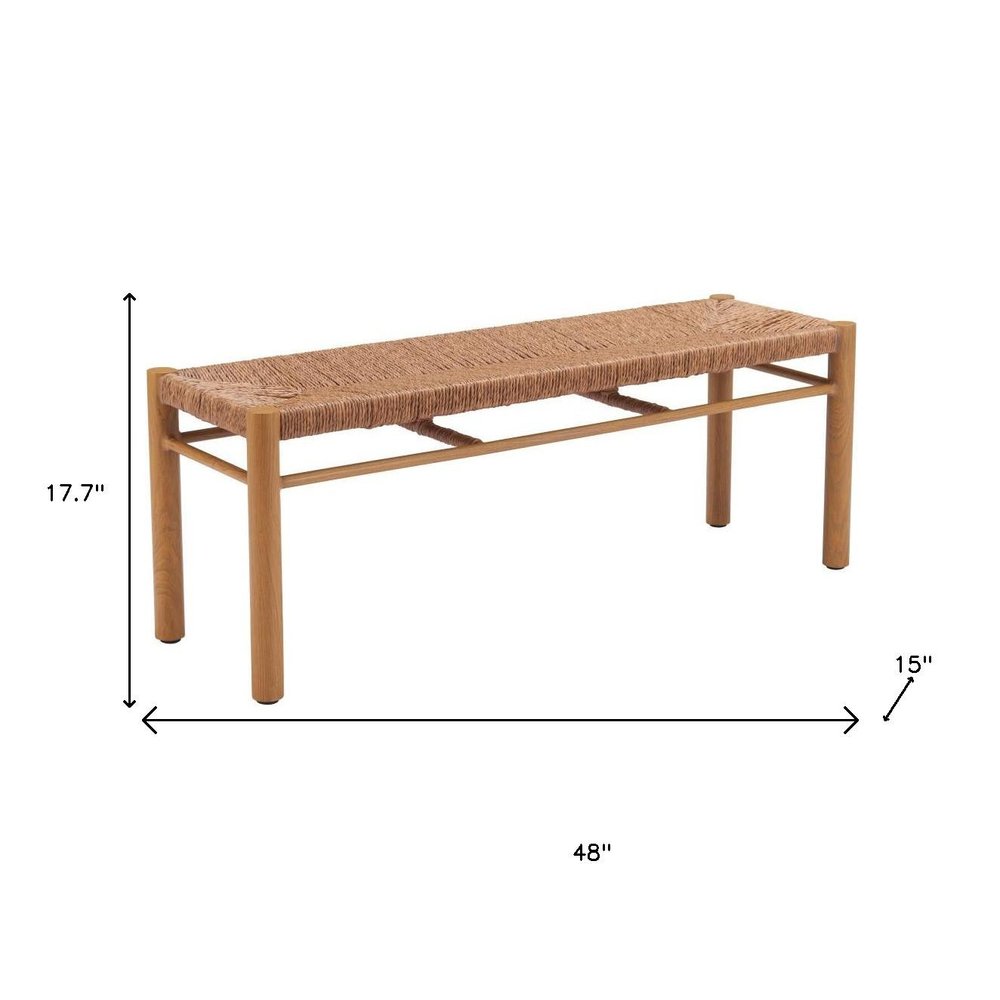 48" Natural Metal And Faux Rattan Garden Patio Bench — view 3