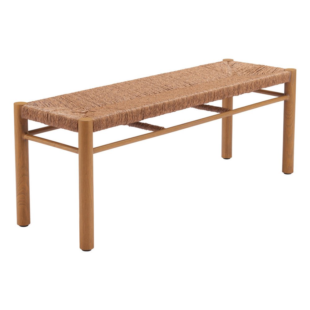 48" Natural Metal And Faux Rattan Garden Patio Bench HomeRoots