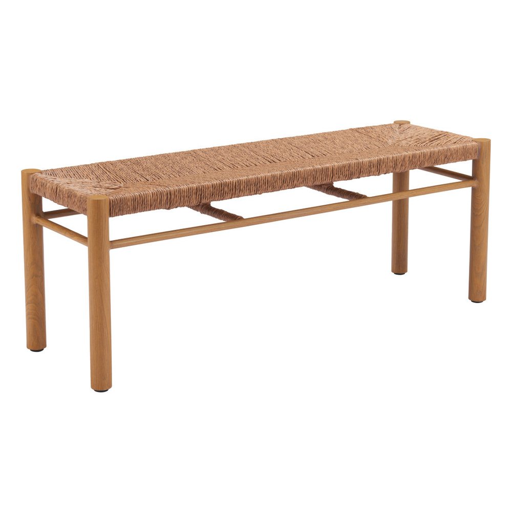 48" Natural Metal And Faux Rattan Garden Patio Bench — view 7