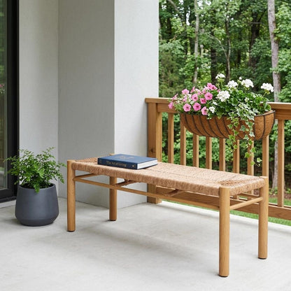 48" Natural Metal And Faux Rattan Garden Patio Bench HomeRoots