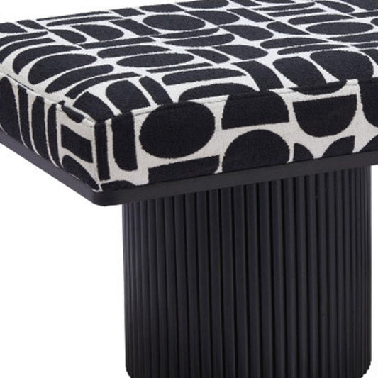 49" Black And White Geometric Fabric And Solid Wood Upholstered Bench