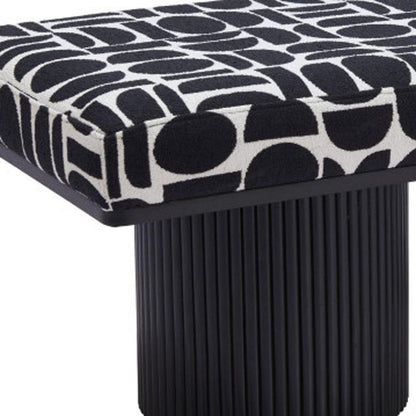 49" Black And White Geometric Fabric and Solid Wood Upholstered Bench HomeRoots