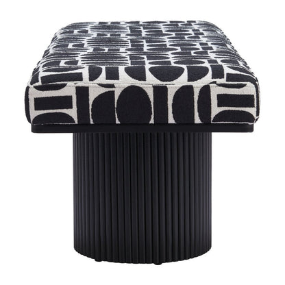 49" Black And White Geometric Fabric and Solid Wood Upholstered Bench HomeRoots