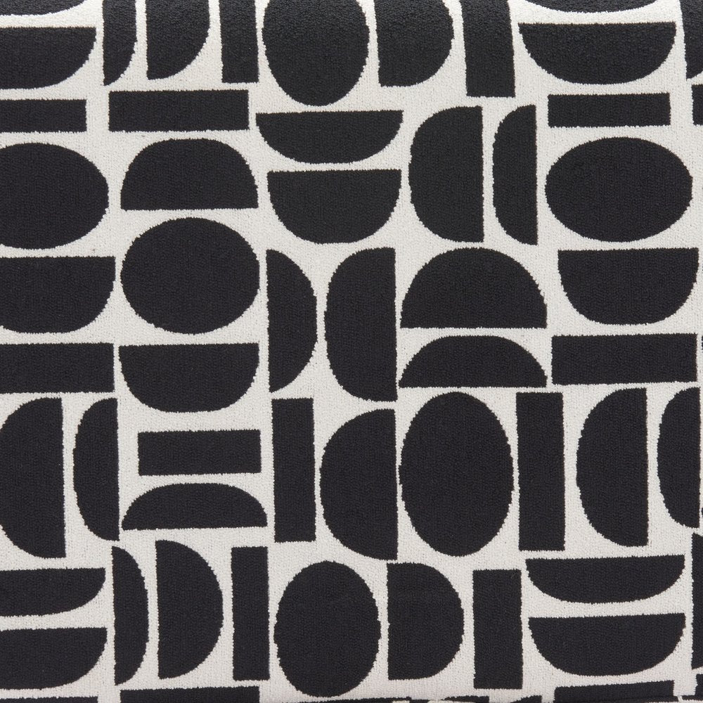49" Black And White Geometric Fabric And Solid Wood Upholstered Bench — view 8