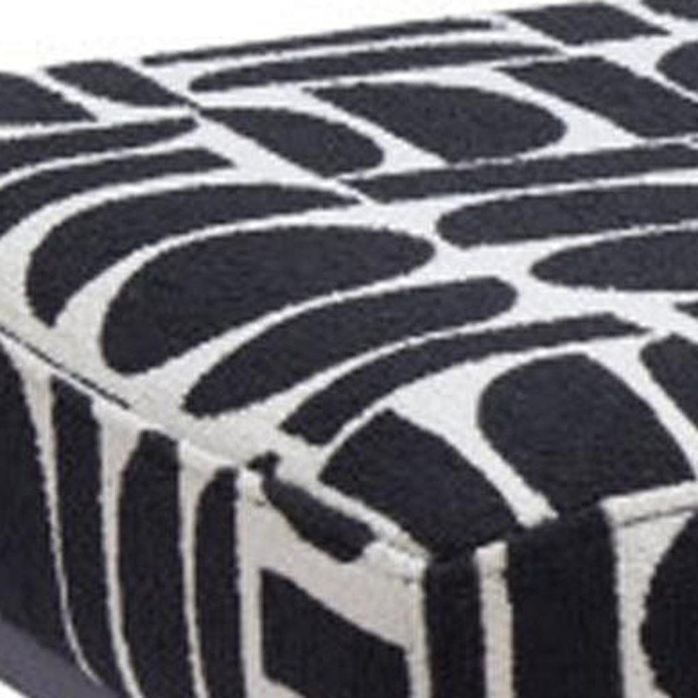 49" Black And White Geometric Fabric and Solid Wood Upholstered Bench HomeRoots