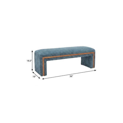 56" Blue And Brown Fabric And Solid Wood Upholstered Bench HomeRoots