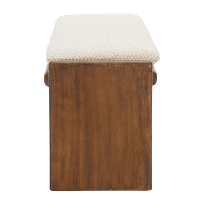 48" Beige and Brown Fabric and Solid Wood Upholstered Dining Bench HomeRoots