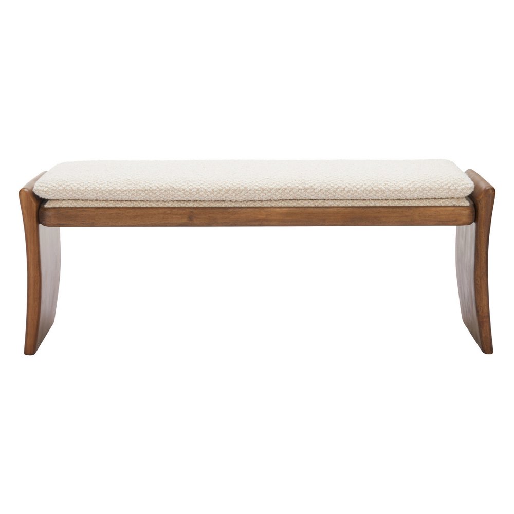 48" Beige and Brown Fabric and Solid Wood Upholstered Dining Bench HomeRoots