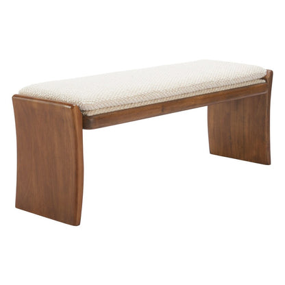 48" Beige and Brown Fabric and Solid Wood Upholstered Dining Bench HomeRoots