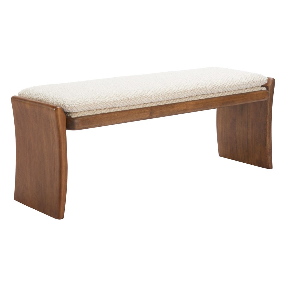 48" Beige and Brown Fabric and Solid Wood Upholstered Dining Bench — view 7
