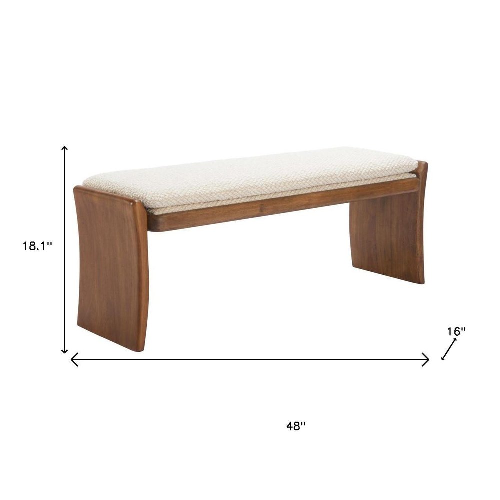 48" Beige and Brown Fabric and Solid Wood Upholstered Dining Bench HomeRoots