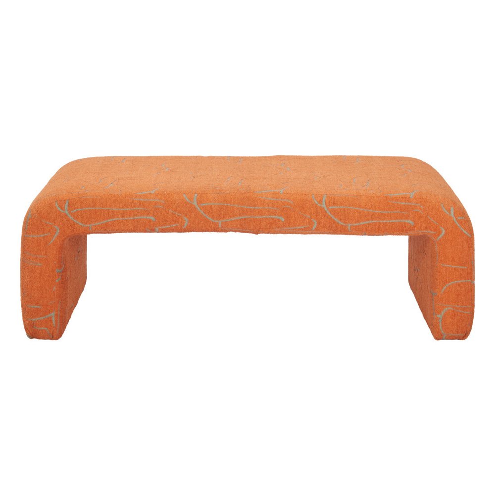50" Orange Abstract Fabric And Plastic Upholstered Bench — view 4