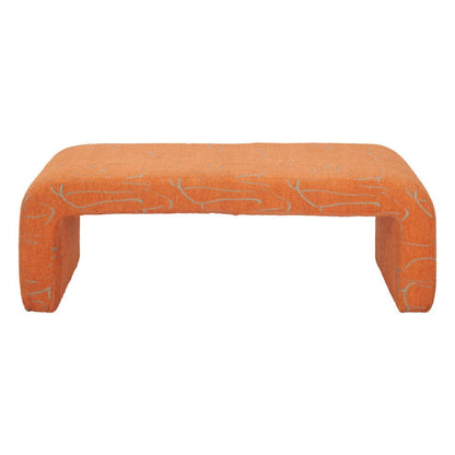 50" Orange Abstract Fabric And Plastic Upholstered Bench