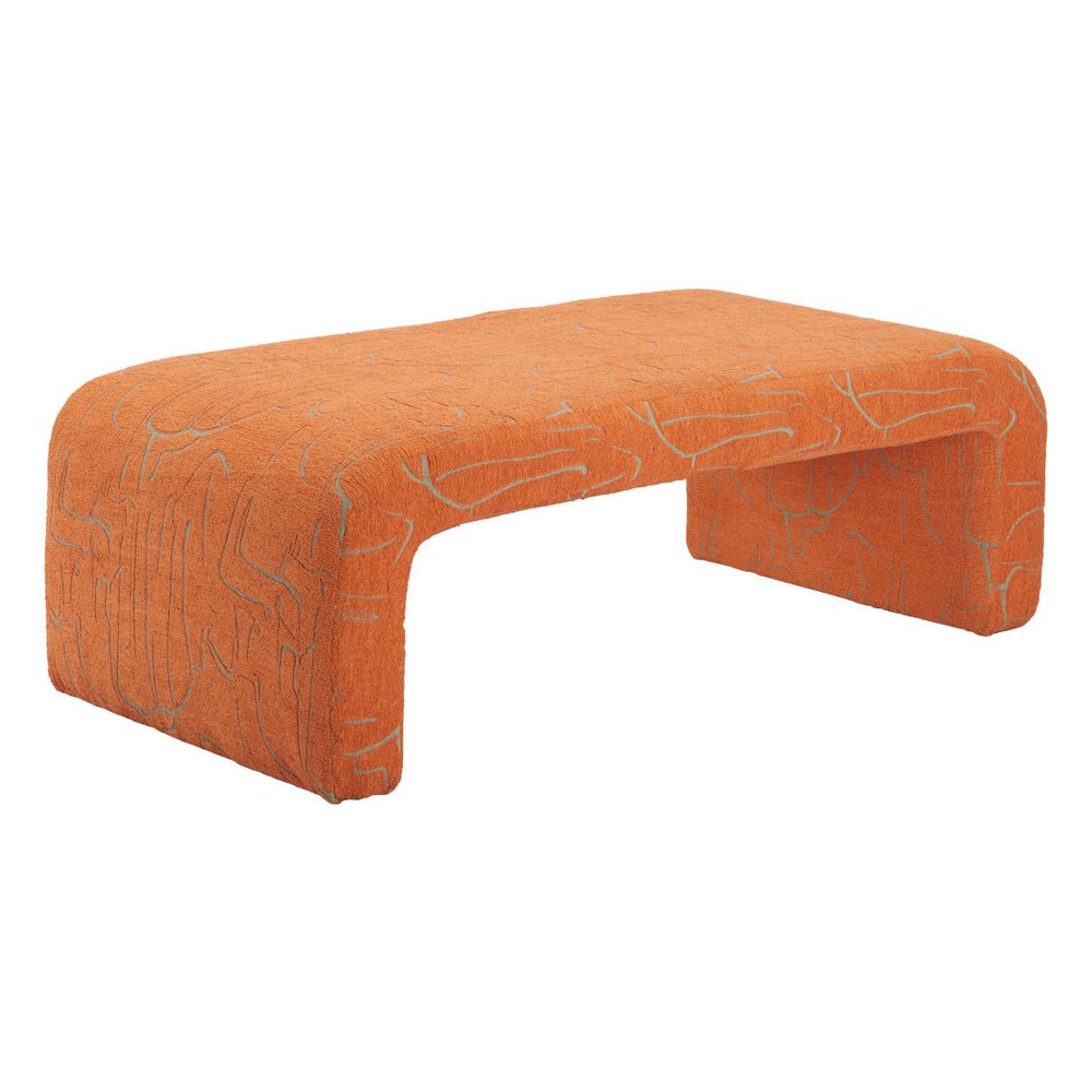 50" Orange Abstract Fabric And Plastic Upholstered Bench — view 5