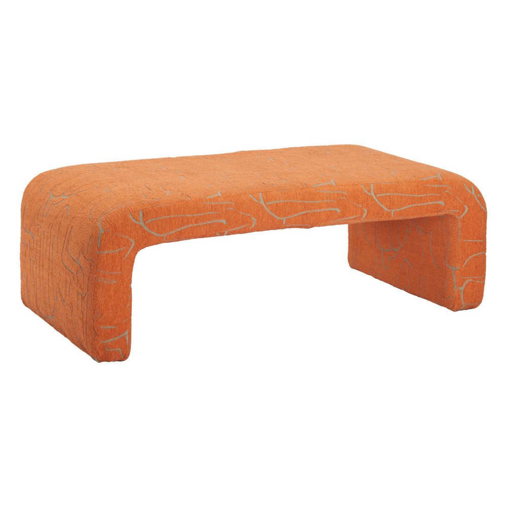 50" Orange Abstract Fabric And Plastic Upholstered Bench
