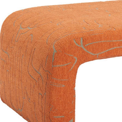 50" Orange Abstract Fabric And Plastic Upholstered Bench