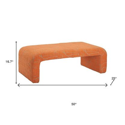 50" Orange Fabric Abstract Curvy Upholstered Bench HomeRoots