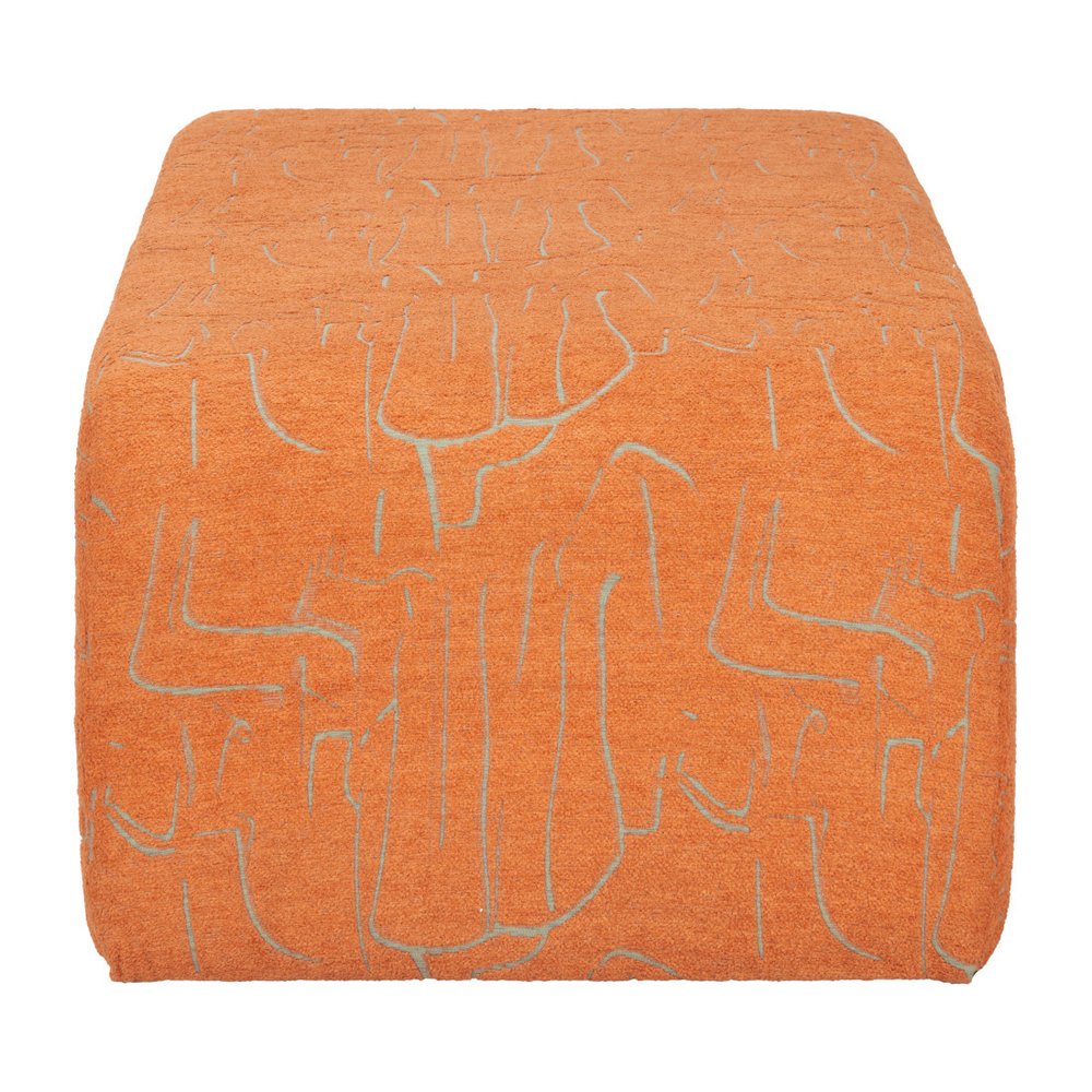 50" Orange Abstract Fabric And Plastic Upholstered Bench
